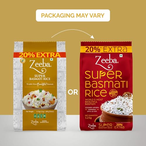 Image of Zeeba Super Basmati Rice 1.2 Kg, Fluffy & Naturally Aromatic, Gluten Free Fine Grains (Cooked length upto 23mm*)