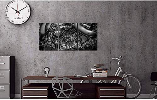 Homeoart Engine Wall Art Closeup Gear And Chain Black And White Picture Canvas Print Gallery Wrapped Man Cave Wall Decor 24"X48" (3 Panels) #TOP3