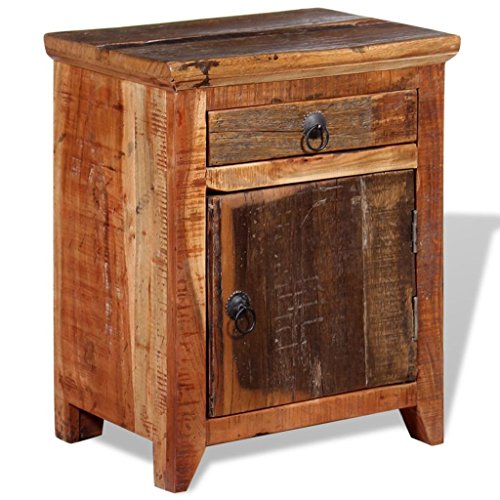 Nishore Mesita de Noche con 1 Cajón y 1 Armario con Puerta Madera Maciza 40 x 30 x 50 cm Acacia y Durmientes de Madera