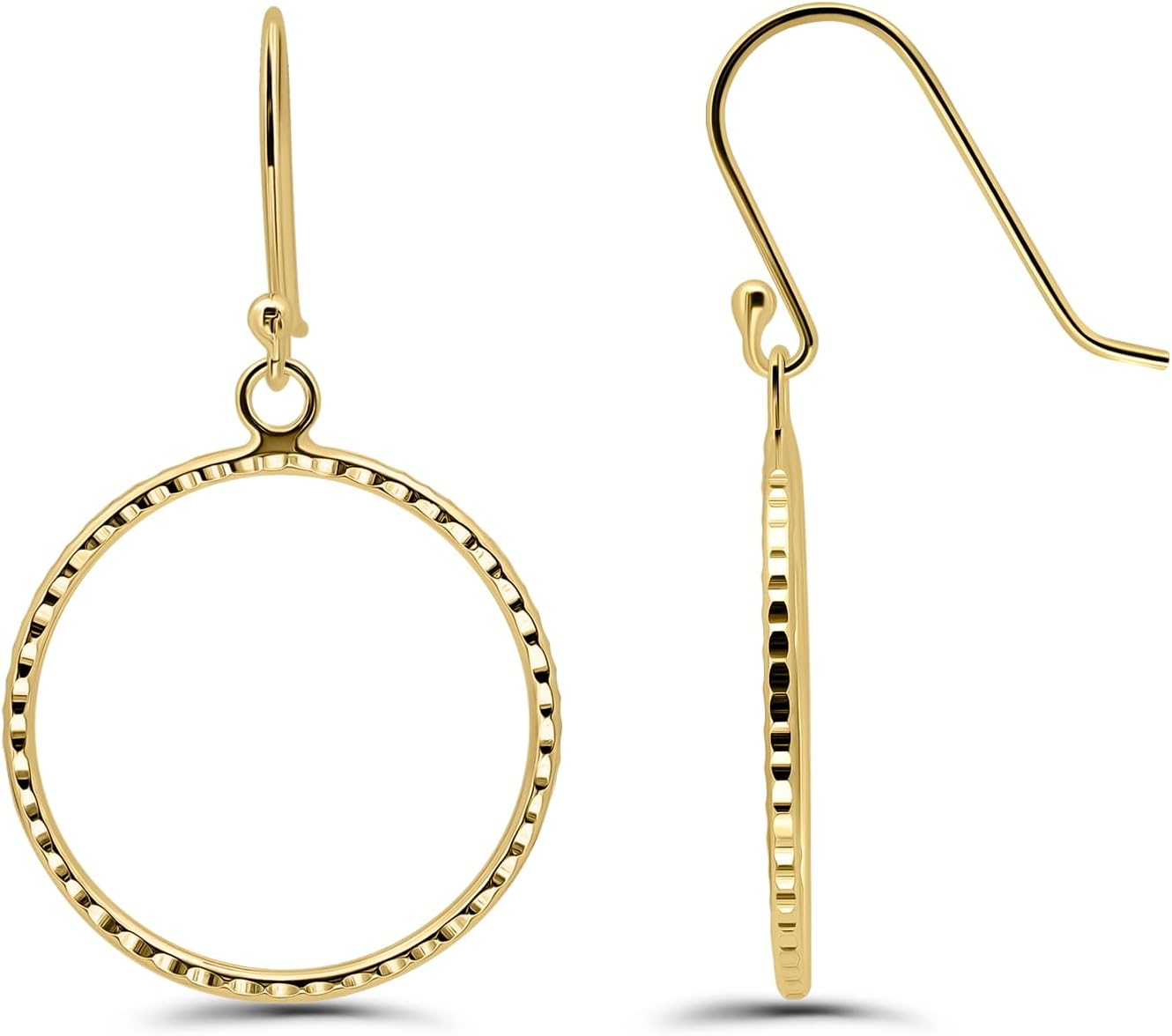 Hoops & Loops 925 Sterling Silver Hammered Circle Fashion 44mm Dangle Hook Earrings for Women, Silver, Yellow Gold, Rose Gold