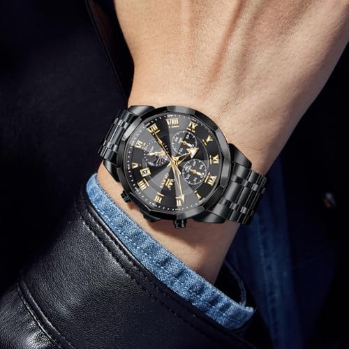 OLEVS Luxury Watches for Men Analog Quartz Waterproof Big Face Dress Stainless Steel Mens Watches Easy Read Business Classic Casual Day Date Chronograph and Moonphase Luminous Montre Homme - Image 4