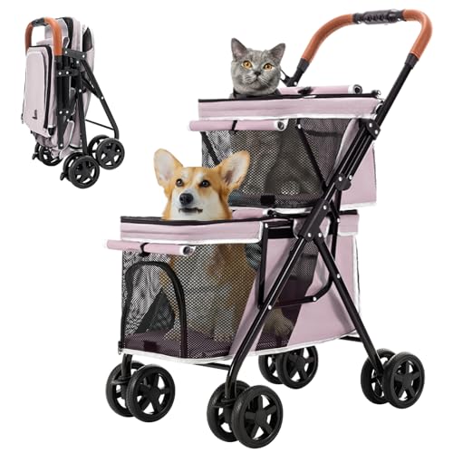 Double Pet Stroller Double-Decker Pink