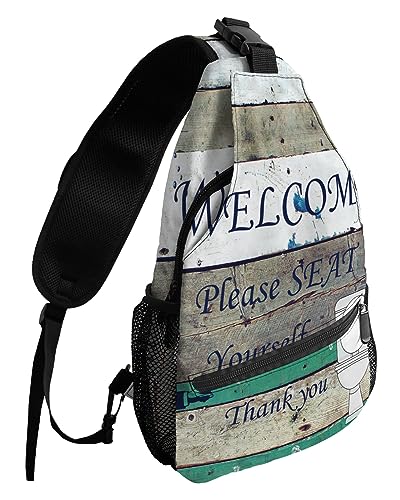 Gsypo Sling Backpack, Welcome Please Seat Yourself Toilet Waterproof Lightweight Small Sling Bag, Travel Chest Bag Crossbody Shoulder Bag Hiking Daypack for Women Men