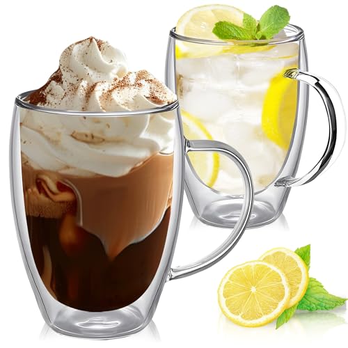 Set de 2 Mugs de Vidrio Térmico de 12 Onzas con Asa