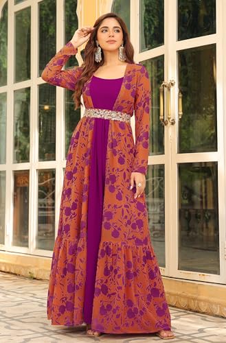 Janasya Women's Georgette Pink Solid Festive Wear Dress for Women3