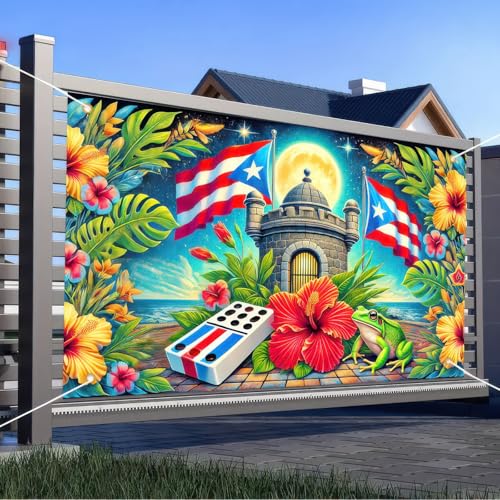 Image of BlissYard Puerto Rico Flag Banner Frog Party Decor Party Photography Background 71 x 43 inch Indoor Outdoor Decorations Puerto Rico Events Festivals Wall Banner for Home and Events