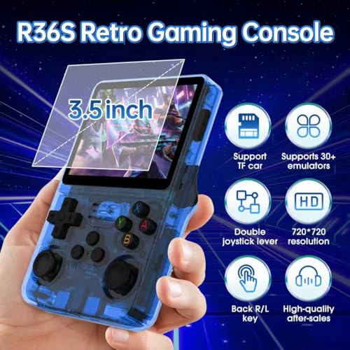 Console di gioco portatile retrò R36S, schermo IPS da 3,5 pollici, 128 GB di memoria, oltre 40.000 giochi classici, batteria da 3500 mAh, sistema operativo Linux, oltre 30 emulatori, colore viola