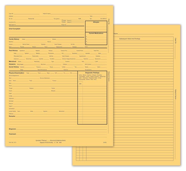5Forms 4011 General Practice Record Without Accounts 8 1/4 x 10 3/4