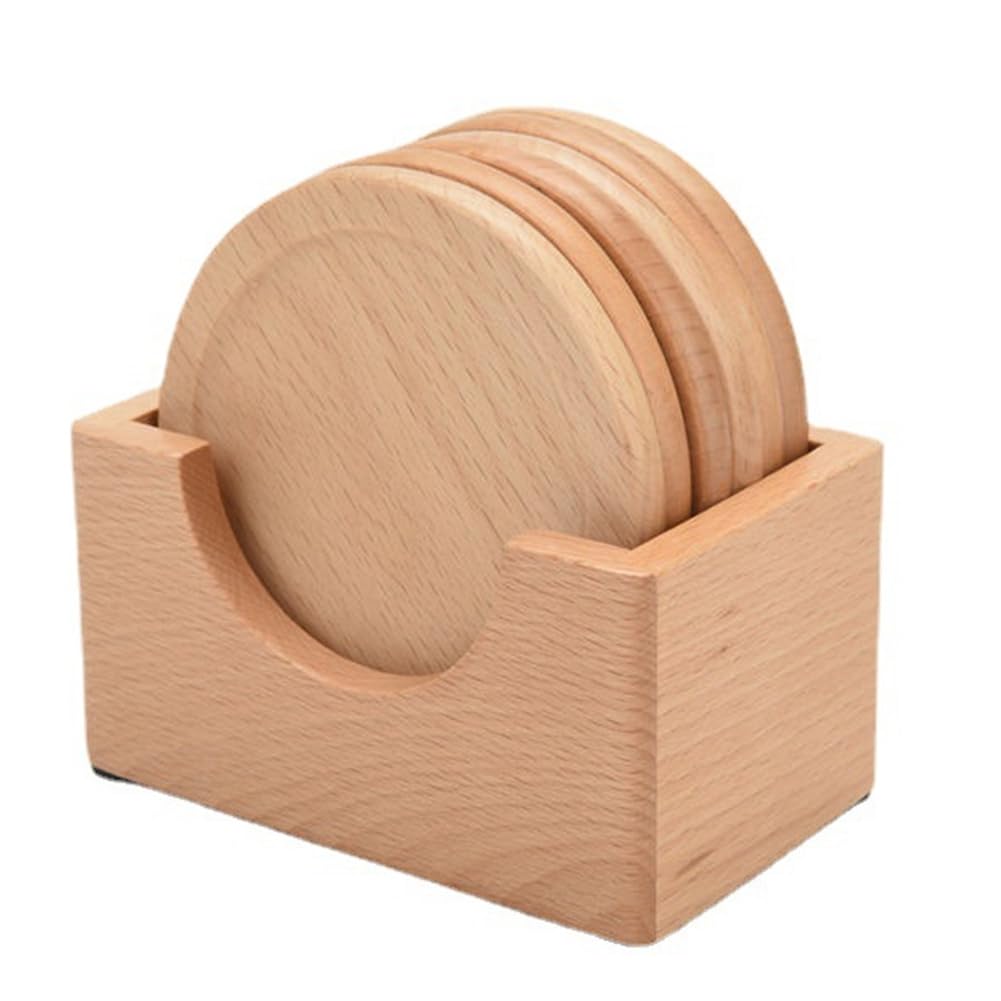 6 Stück Untersetzer Aus Buchenholz, Tischsets, Rund, Hitzebeständig, für Getränke, für Zuhause, Küche, Tisch, Tee, Kaffee, Tasse, Langlebig, Einfach zu Bedienen