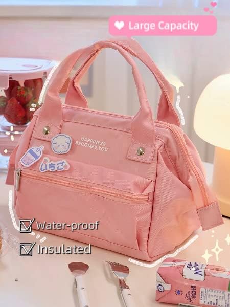 Miniatura 3 de Lonchera Kawaii con pines kawaii, bonita bolsa de almuerzo estética para mujeres y niñas, bolsa grande con insulto, suministros escolares Kawaii