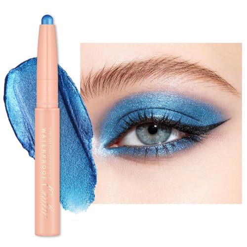Oulac Sombra de Ojos en Barra Automático Azul Acabado Metálico - Resistente al Agua y a Los Borrones, Dura 16 Horas+, Textura Cremosa y Sedosa, Vegano, 08 Aqua