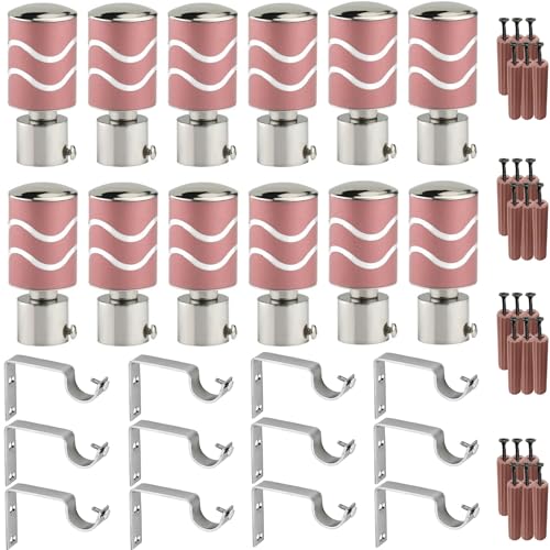 Image of GRIVAN Stainless Steel Curtain Holder Set for Door Window Wall Suitable for 1 Inch Rod Curtain Bracket Support Knobs Accessories (Pink, Pair of 6)