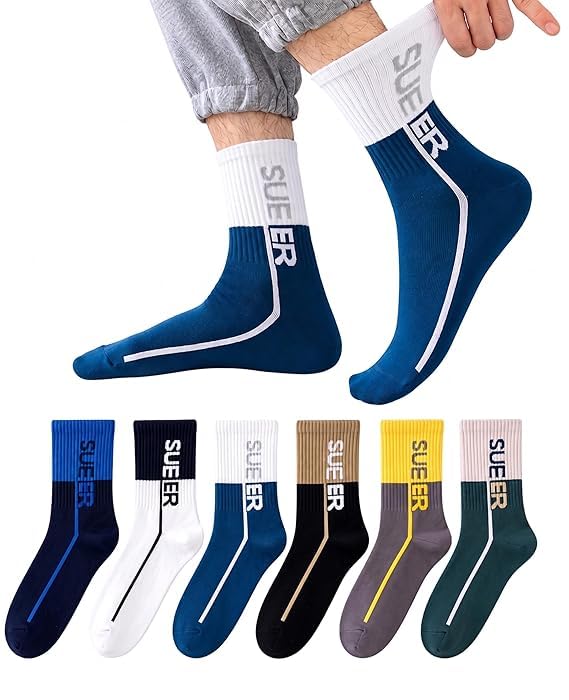 Unisex Athletic Crew Socks | Premium Cotton Blend Moisture Wicking Sports Socks | Soft Breathable Cushioned Crew Length Socks for Running, Gym, Walking & Daily Wear | Multicolour | Pack of 6-image-43