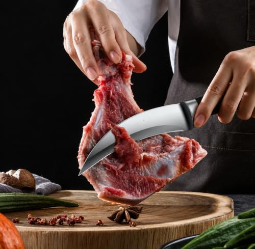 Image of Wizbiz 7 Inch Curved Butcher Knife with Sheath | Boning Knife for Cutting Mutton Chicken & Deboning | Sharp Stainless Steel Kitchen Vegetable Chopper Knife - Kitchen Cutting Tool