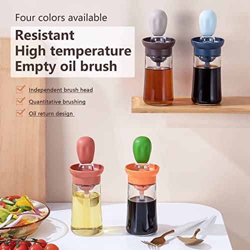 Glazen oliefles 2 in 1 oliedispenser met siliconen olieborstel siliconen druppelaar meetoliedispenser fles voor keuken koken BBQ bakken (bruin) - Image 7