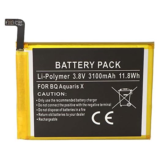 Batería para BQ Aquaris X, BQ 3100, batería de Iones de Litio, 3,8 V, 3100 mAh, Dimensiones 70,7 x 61,6 x 4,0 mm