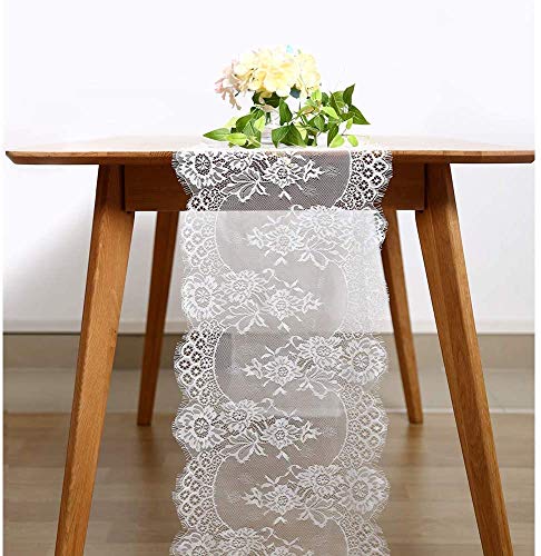 TINWARM 35cm x 300cm Tischläufer aus weißer Spitze, Stuhlschärpe, Hochzeitstischdekoration, Partydekoration Cover
