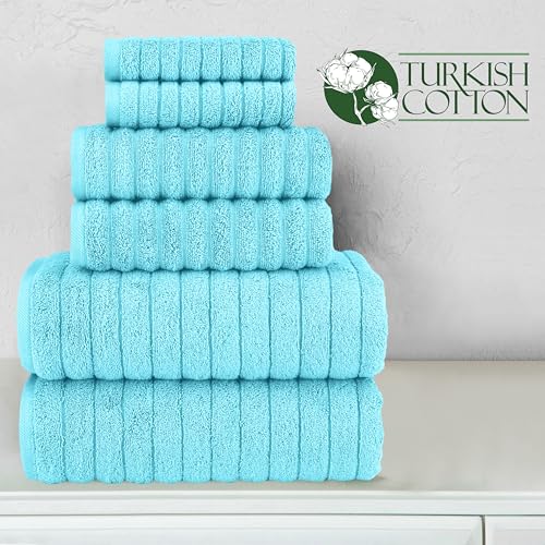 Image of Elegant Comfort 100% Turkish Cotton Corduroy Ribbed Luxury Bath Towels 6-Piece Set, Premium - Quick Dry, Highly Absorbent, Contains 2 Bath, Hand, Washcloths, Aqua (Pack of 4)