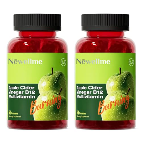 NEWELLME Sugar-Free Apple Cider Vinegar Gummies B12 Multivitamin ACV Supplement Gummy Vitamins Vegetarian Supplement for Women & Men Non GMO Support Normal Energy Levels & Gut Health 120 Gummies