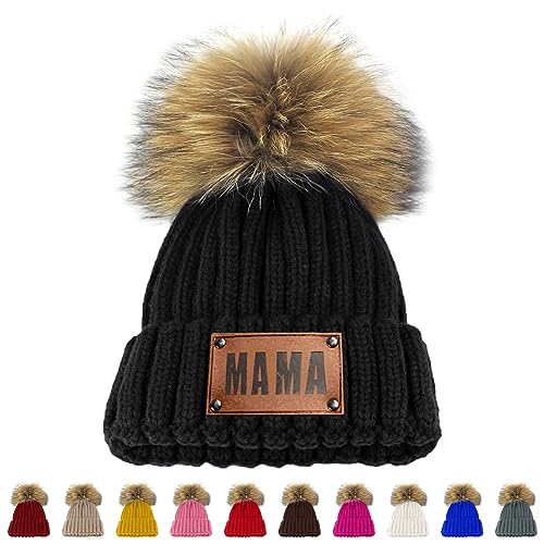 Personalised Baby Pom Pom Hat - Single Pom Pom Knitted Beanie Winter Baby Hat - Grey Warm Cozy Winter Hats for Baby