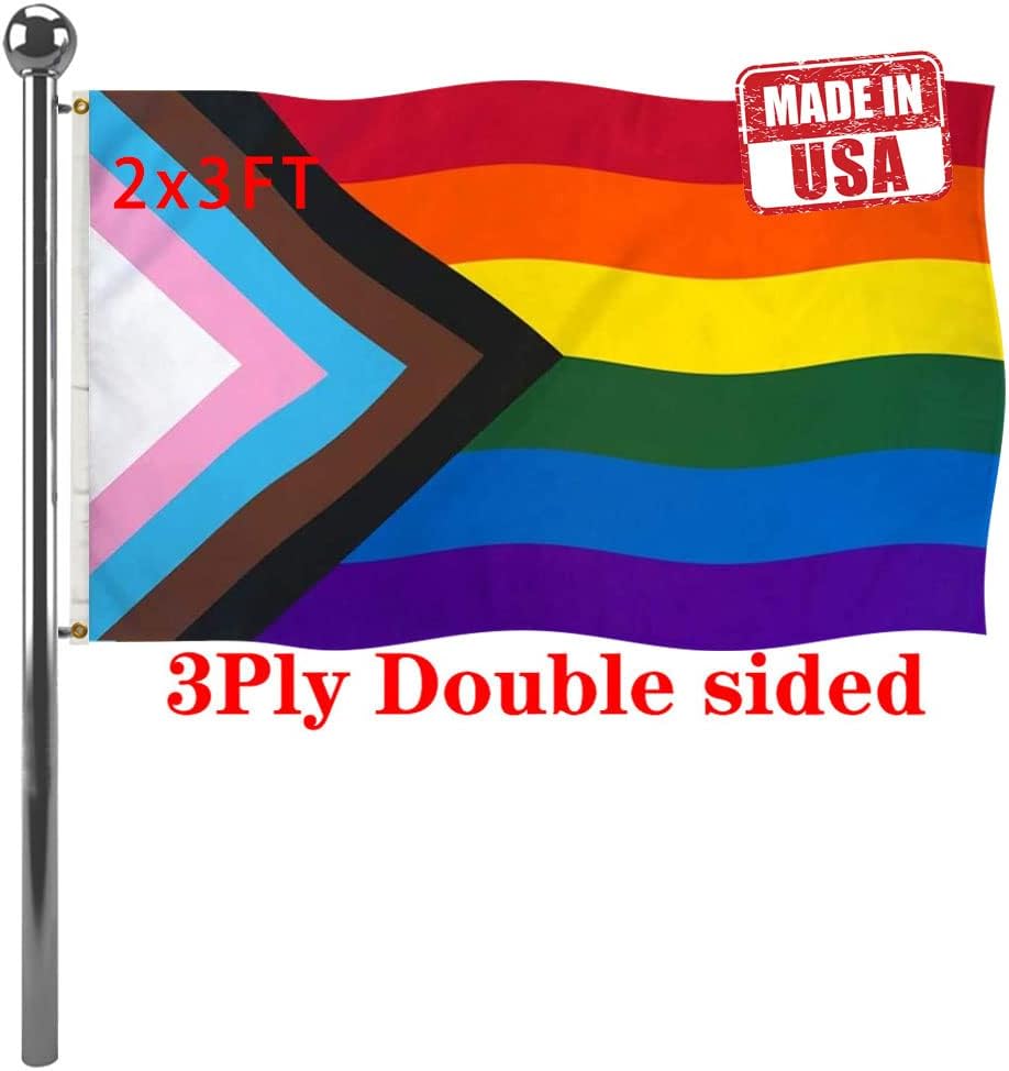 Jayus Double Sided Inclusive Progress Pride Rainbow Flag 2x3 Outdoor- Heavy Duty LGBTQ Rainbow Flags Banners with 2 Grommets