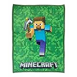 Minecraft Boys Fleece Throw Blanket - Blanket Lanyard and Pin Box Set - Official Black and Green...