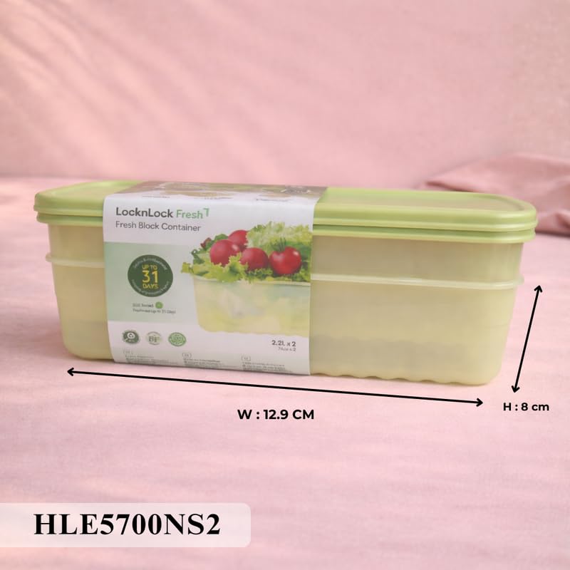 Image of LocknLock Fresh Block 2.2L Food Storage Containers (Pack of 2) | Airtight Fridge Storage Box with Air Vent System | BPA-Free Vegetable, Fruit & Grocery Storage Container