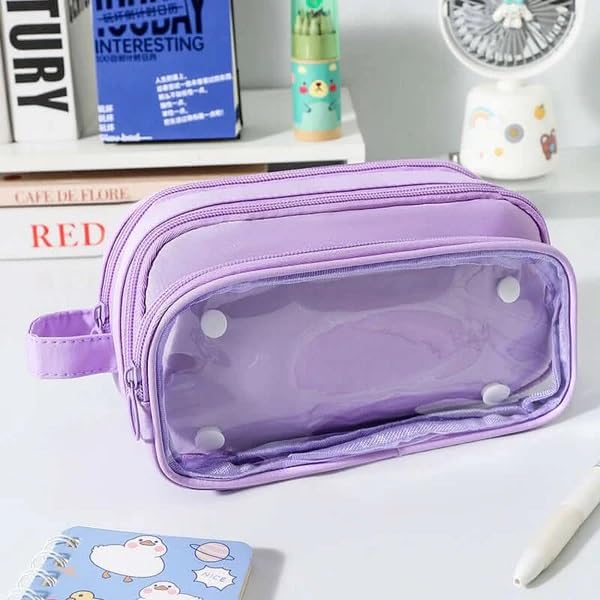 Image of U & U UNIQUE UTILITIES Pencil Pouch for Girls Aesthetic | Large Capacity Pencil Case with Detachable Front Pocket | Cute Pouches for School Girls | Pouch for Stationery (Purple)