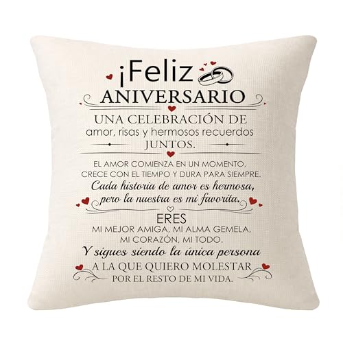 Bommex Boda para Ella Fundas de cojín para Parejas Mujeres Padres Abuelos Esposas Amigos Compañeros Regalo de Boda Recuerdo ¡Feliz Aniversario de Boda (Feliz Aniversario-Ella)