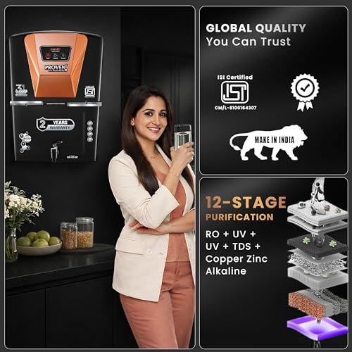 Image of Proven Jupiter RO Water Purifier for Home | RO+UF+UV+Zinc+Copper+Alkaline | 12L Storage | No Service Needed for 2 Years | TDS Adjuster | ISI Certified | Borewell & Hard Water Suitable