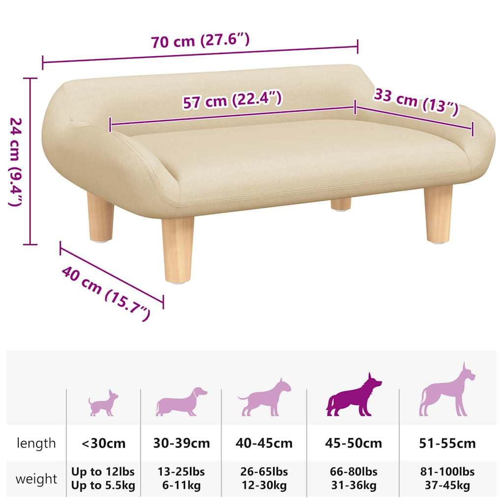 Cuccia per cani color crema, 70 x 40 x 24 cm, in tessuto con morbida schiuma, rivestimento antiscivolo, delicata sulle articolazioni, per cuccioli e anziani, adatta come letto per animali