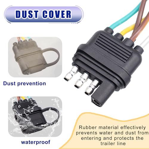 Image of 18 Inch Pure Copper 4 Pin 5 Wire Trailer Wiring Harness Plug Male End Replacement Connector for Trailer Hitch Wire Multi-Purpose Ship Lamp Dust Cover with Trailer Side 4-Pin Trail Lamp Plug