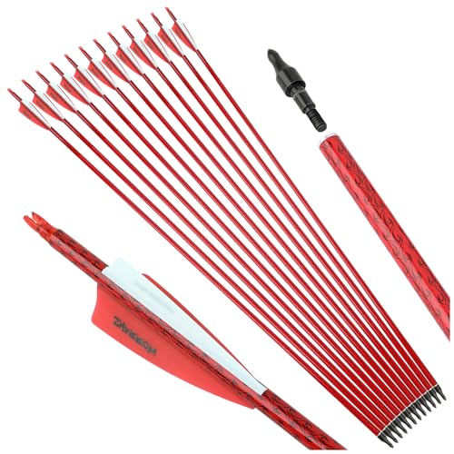 Flèches tir à l'arc carbone recurve compound 31.5 pouces spine 500 plumes rouges