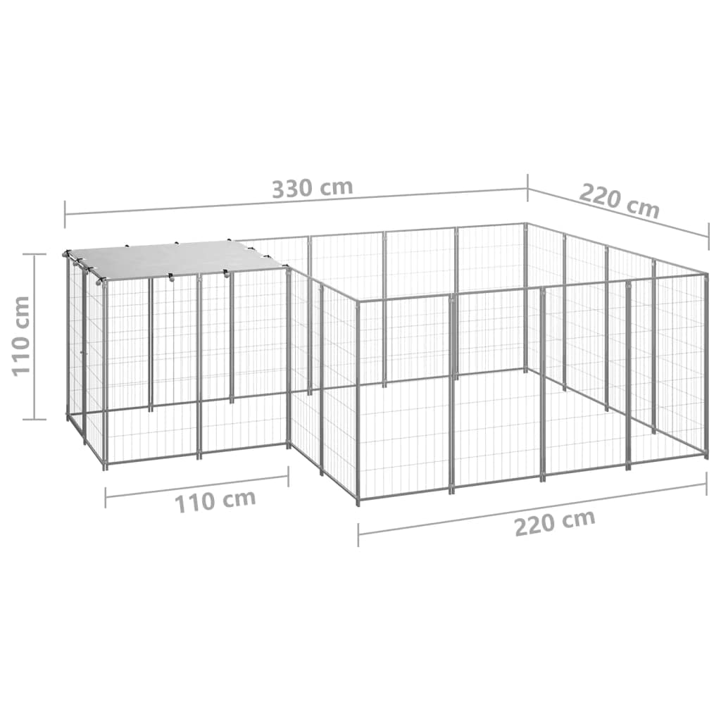 Perrera de acero de 6,05 m² con techo de polietileno impermeable para uso en exterior e interior, plegable, protección segura, recinto para mascotas, ideal para cachorros y perros pequeños