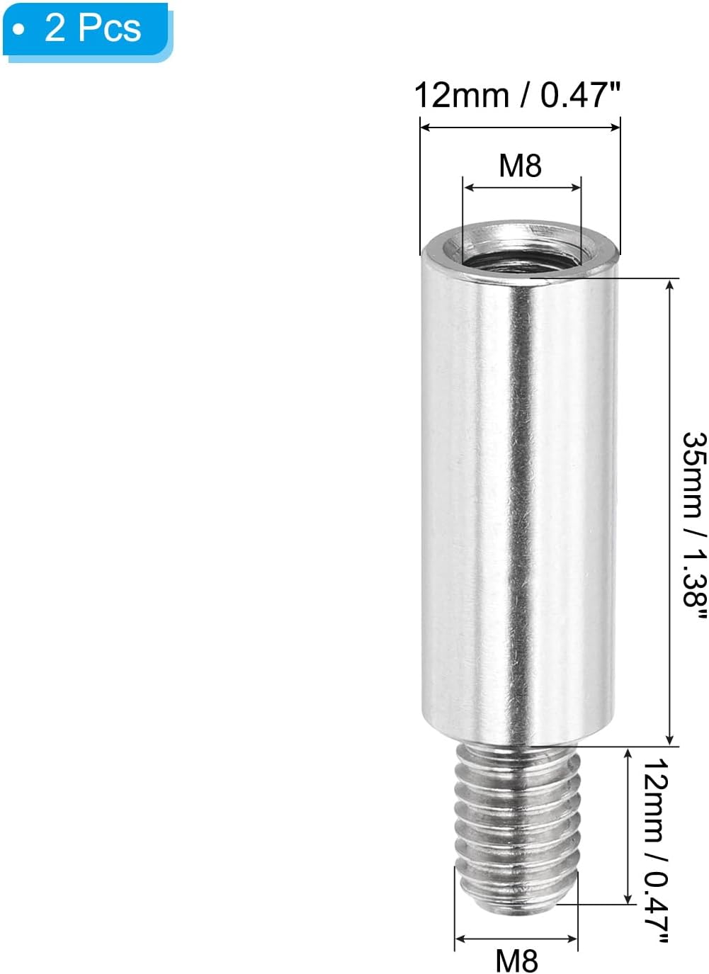 PATIKIL 2 Pcs M8x35 12mm Stainless Steel Standoff Extension Posts Screws,Metric Male Female Thread Adapters Spacer for PCB,Quadcopter Drone,Computer & Circuit Board Assortment Kit