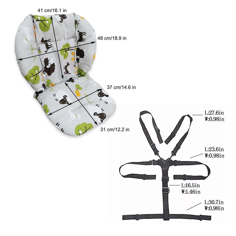 High Chair Pad, Ancho Grey Background Sheep Pattern Highchair/seat Cushion Protective Film Breathable Pad with Baby High Chair Seat Belt(2 Pieces)