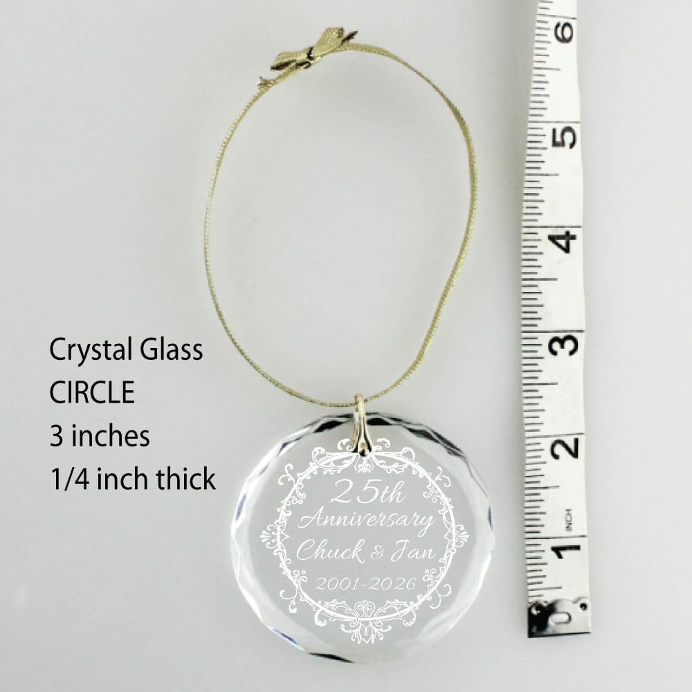 Silver 25th Wedding Anniversary Date Keepsake Vintage Wreath Christmas Ornament - Personalized with Couples Names and Special Date Any Anniversary - Circle