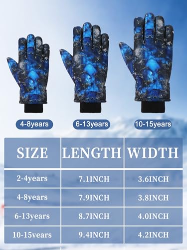 Image of Honoson 2 Pairs Kids Snow Gloves, Winter Waterproof | for Outdoor Snowboard Sledding, Warm Fleece Lining, Windproof, Adjustable Wrist Strap, Youth Cold Weather Ski Glove