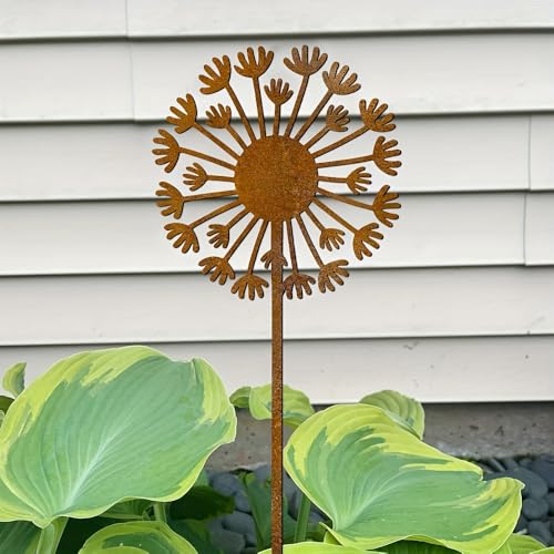 WPCJREU Rustic Metal Dandelion Garden Stake, Nature-Themed Artwork, Weather-Resistant Outdoor Decor for Terrace, Fence, or Garden
