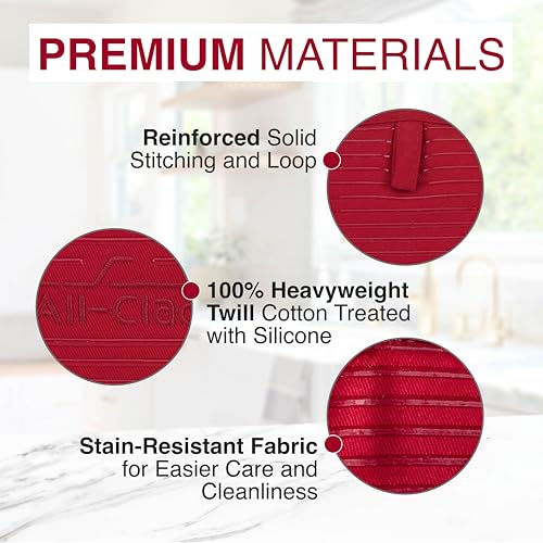 All-Clad Premium Pot Holder & Heating Pad, (2-Pack) Heat Resistant to 500 Degrees, 100% Cotton 10"x6.25" for Kitchen and Barbeque, Chili Red by All-Clad - Image 5