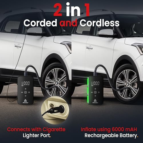 Image of Autofy AirBit 2 Years WARRANT'Y Dual Power Mode Battery & Corded [22mm Cylinder Most Heavy Duty] 140PSI Car Tyre Inflator Pump - 90W Copper Motor - 4500mAh Mobile Power Bank - 4 Mins Fast Inflation