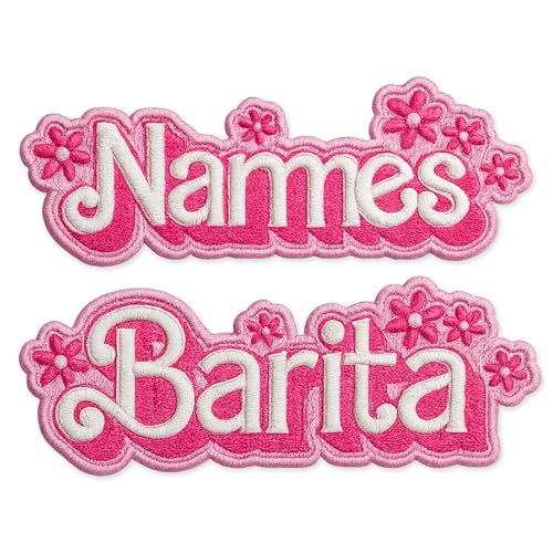 Custom Pink Doll Name Embroidered Patch - Personalized Hot Pink Flowers Cute Name Embroidery Patches for Jackets Backpack Hat Cap Jackets Uniform DIY PVC Patch Gifts for Her Him