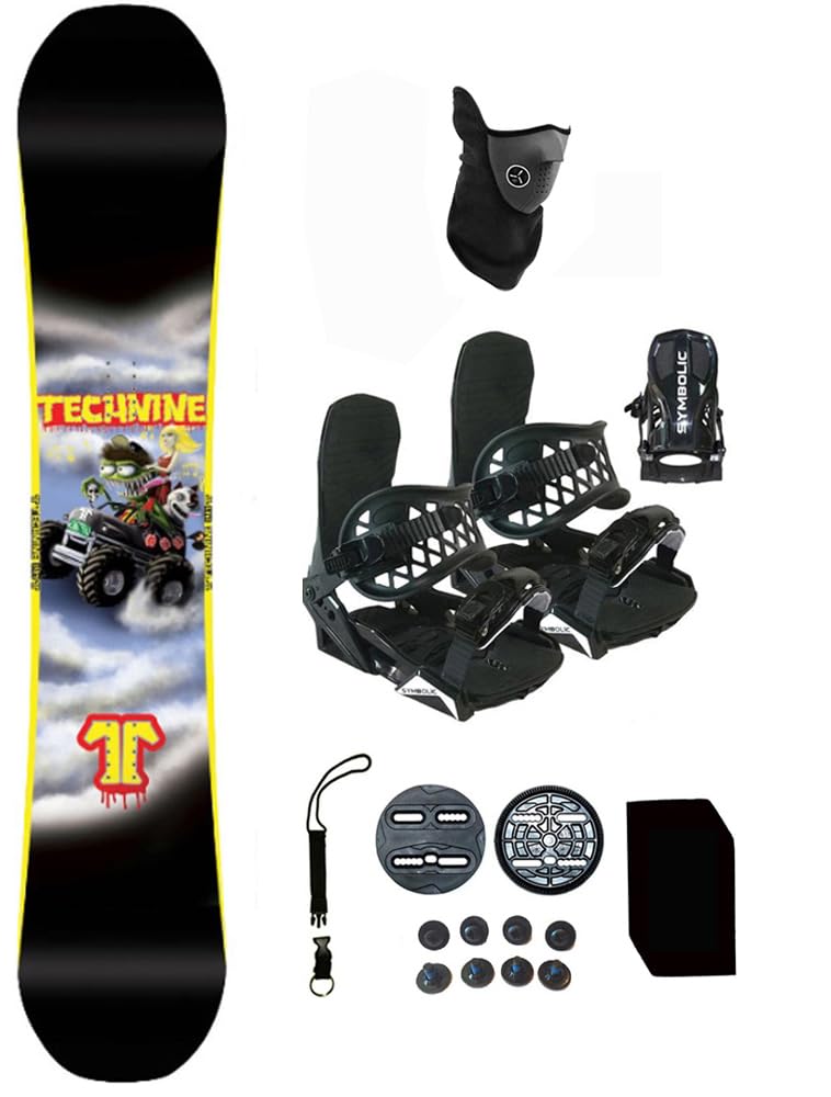 T9 Symbolic Technine Snowboard and Black Bindings Package Leash