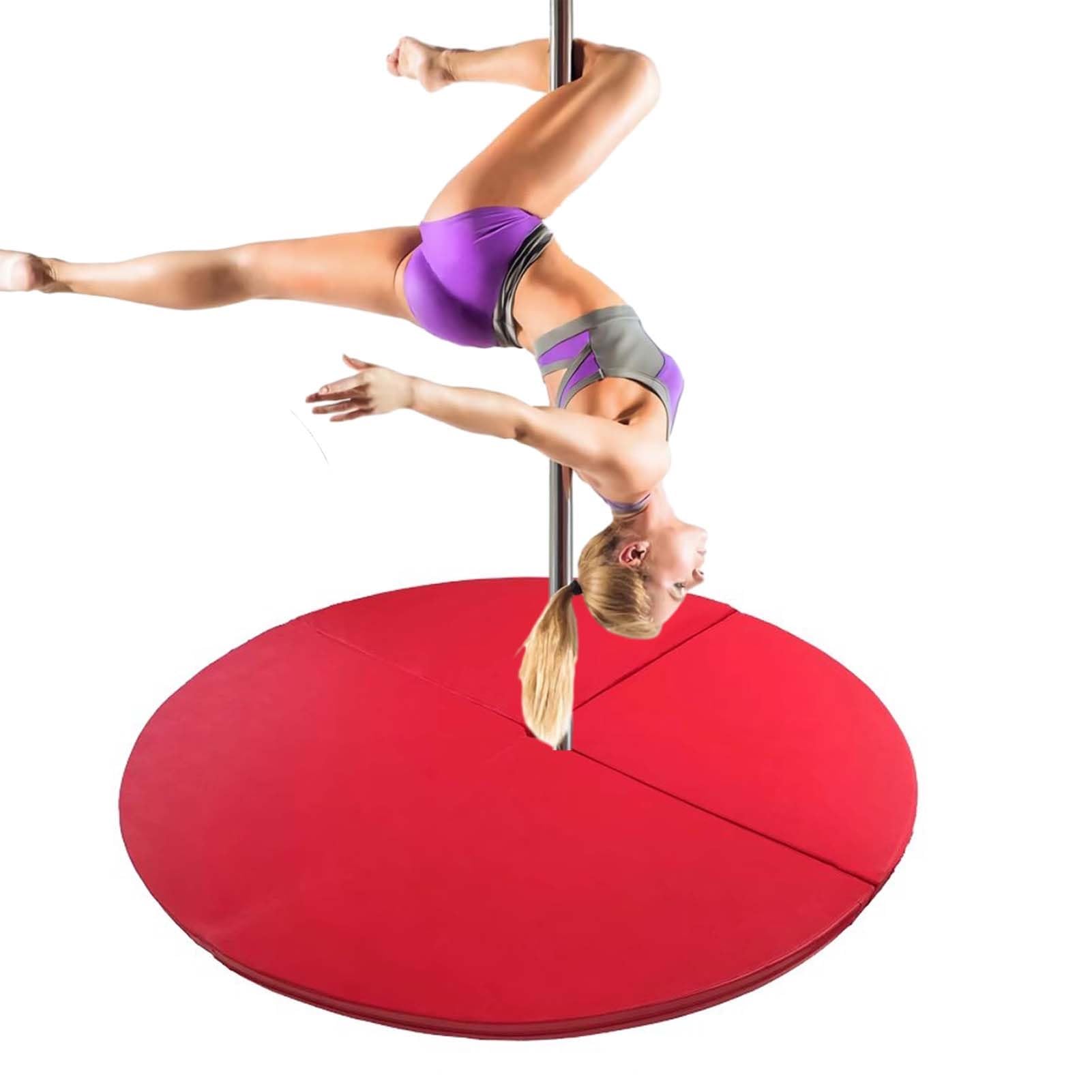 WJFTODAY Round Folding Crash Mat for Pole Dancing, 1" 2" 4" Thick Foam Safety Pad for Gymnastics/Fitness/Aerial Yoga, Non-Slip PU Leather, Red, 150cmx10cm (59"x3.9") - Anti-Collision, Portab