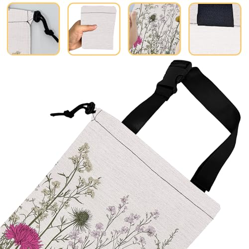 Image of Wild Herb Flower Car Garbage Bag,Vintage Botanical Flowers Small Car Trash Bag Hanging Back of Seat,Drawstring Car Trash Bag with Adjustable Buckle,Car Accessories for Camping Travelling