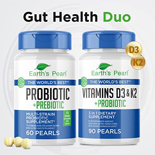 Earth's Pearl Prebiotics And Probiotics For Women And Men - Vitamin K2 D3 Pearls - Digestive Health Set Gut Health Supplements Bundle #TOP1