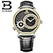 Produktbild FAPROL-BINGER Herren Quarzuhr Dual Time Zone Display 5ATM Wasserdicht Lederband Business Einzigartige Farbmischung Stil Uhren Gold+Black