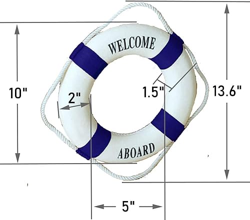 Miniatura 5 de MorroMorn Lifebuoy - Decoración para colgar en la pared, bienvenida a bordo, estilo mediterráneo, decoración del hogar (azul marino, 10 pulgadas)
