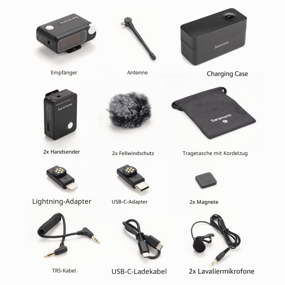 Saramonic Ultra Kabellos Lavalier Mikrofon, 32-Bit Float-Aufnahme, Timecode-Synchronisation, IPX5 wasserdicht, 300M, 130dB SPL, Wireless Mikrofon Handy für iPhone Android Kameras, Smartphone