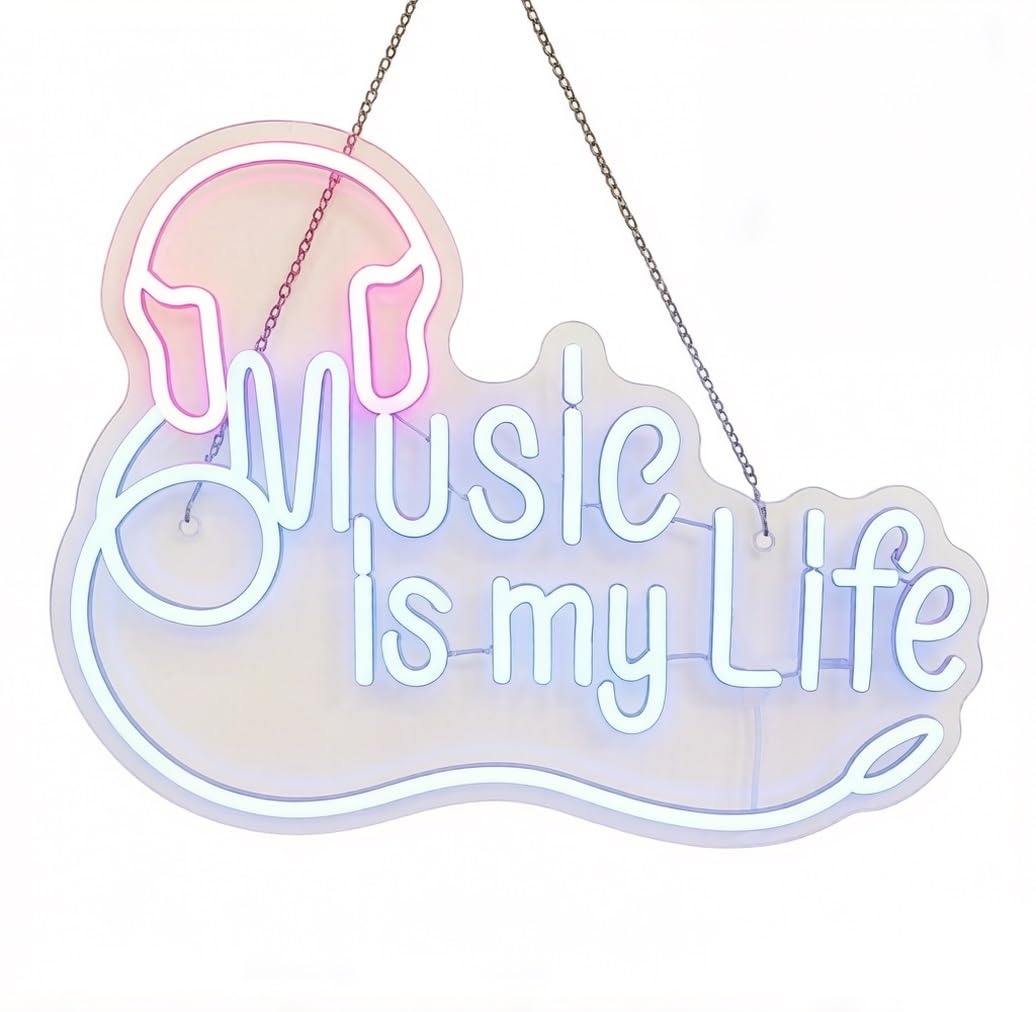 Dimmable Neon Music Sign for Rock Bar, Nightclub & Festival Decor(Music is my life (32 * 42cm))
